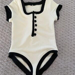 Ribbed Cream & Black Trim Kids One-Piece Bodysuit swimsuit